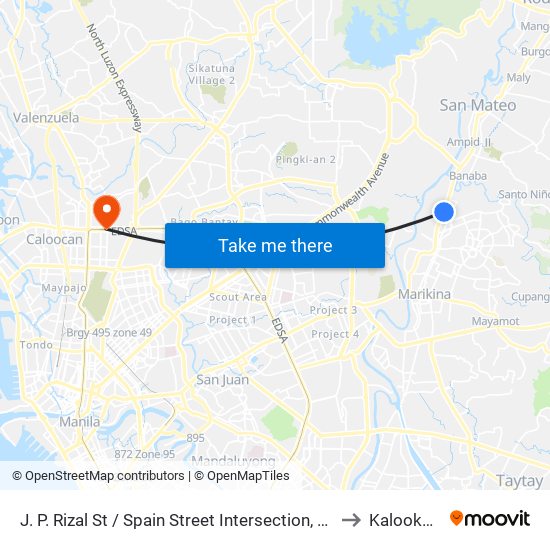 J. P. Rizal St / Spain Street Intersection, Marikina City, Manila to Kalookan City map