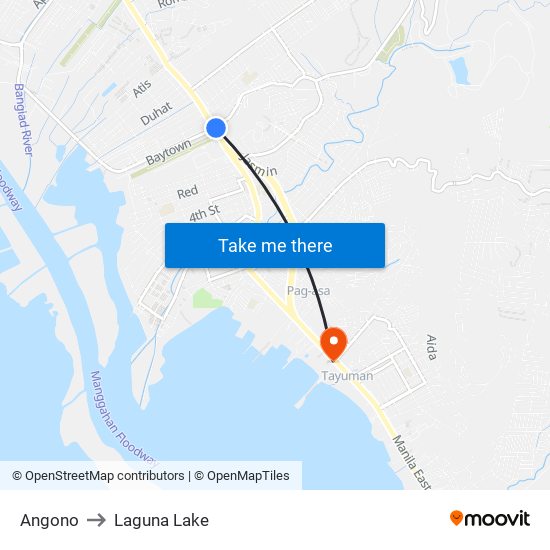 Angono to Laguna Lake map