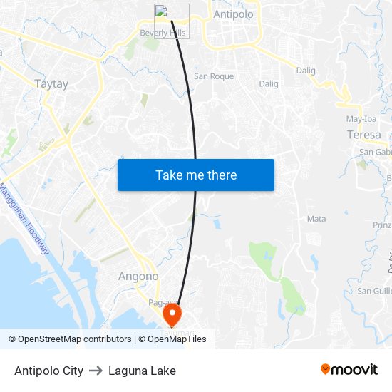 Antipolo City to Laguna Lake map