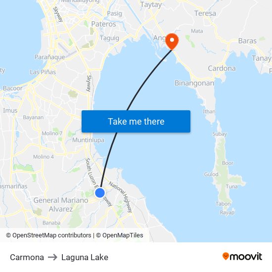 Carmona to Laguna Lake map