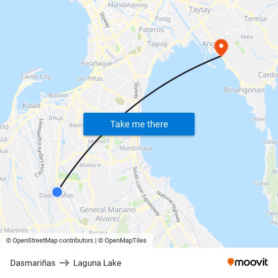 Dasmariñas to Laguna Lake map