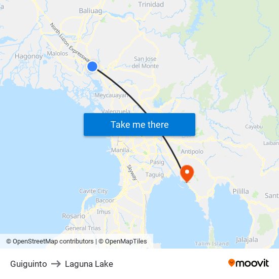 Guiguinto to Laguna Lake map