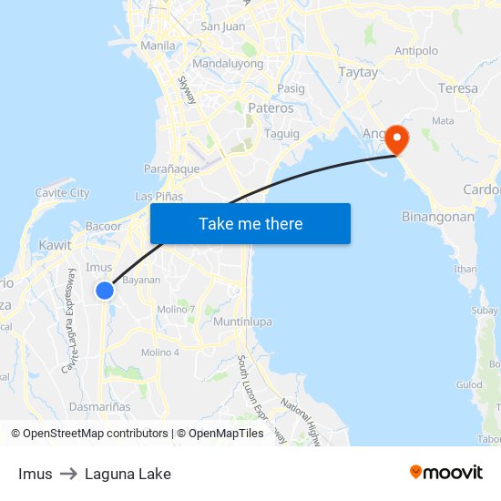 Imus to Laguna Lake map