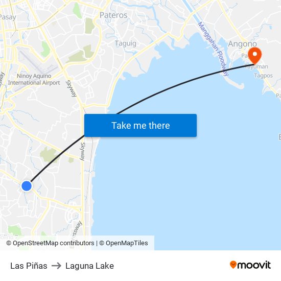 Las Piñas to Laguna Lake map