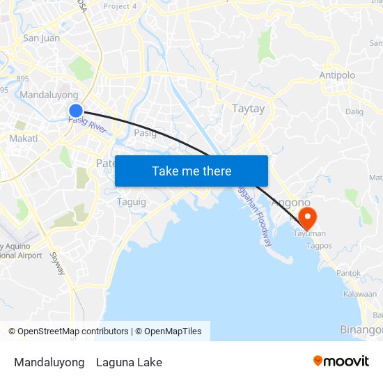 Mandaluyong to Laguna Lake map