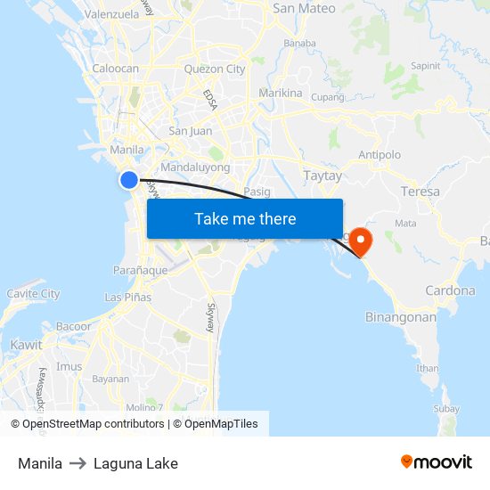 Manila to Laguna Lake map