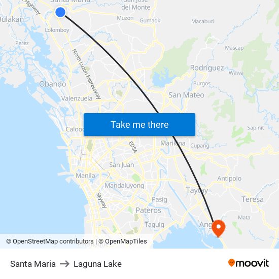 Santa Maria to Laguna Lake map
