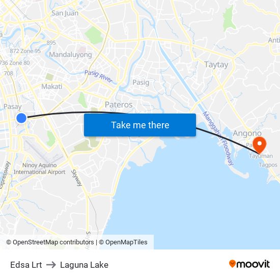 Edsa Lrt to Laguna Lake map
