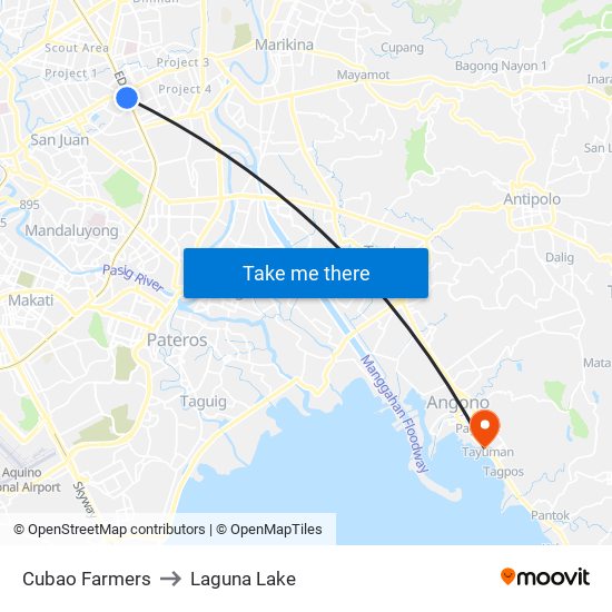 Cubao Farmers to Laguna Lake map