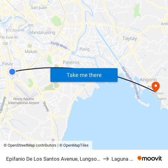 Epifanio De Los Santos Avenue, Lungsod Ng Pasay to Laguna Lake map