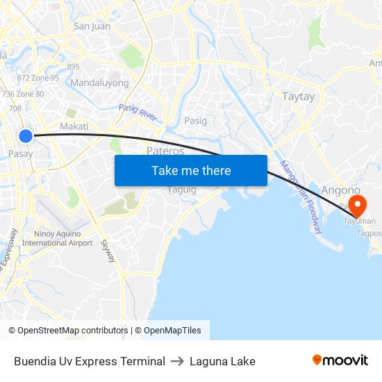 Buendia Uv Express Terminal to Laguna Lake map