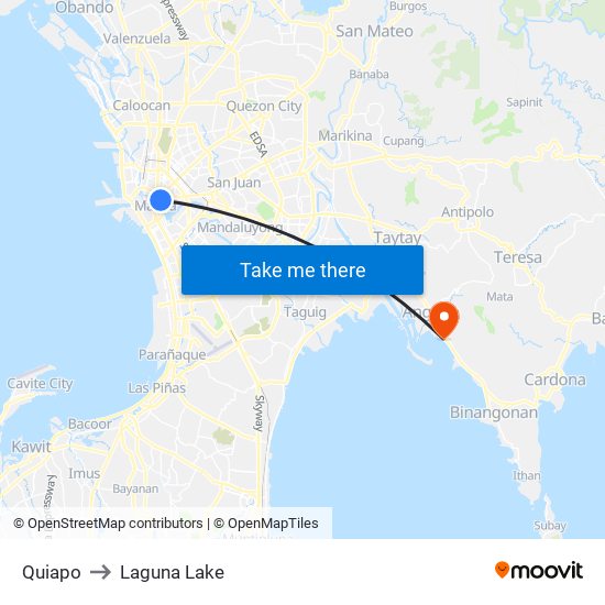 Quiapo to Laguna Lake map