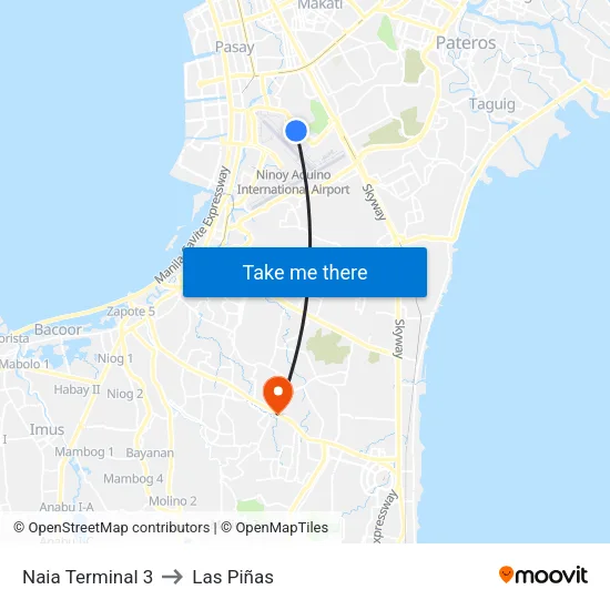 Naia Terminal 3 to Las Piñas map