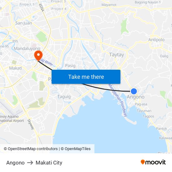 Angono to Makati City map