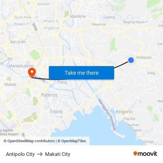 Antipolo City to Makati City map