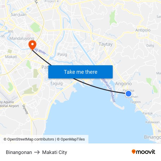 Binangonan to Makati City map