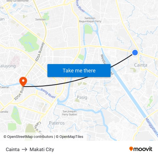 Cainta to Makati City map