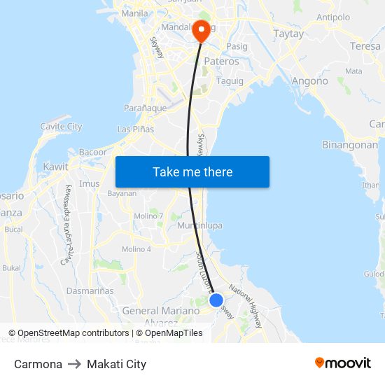 Carmona to Makati City map