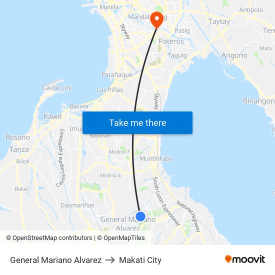 General Mariano Alvarez to Makati City map