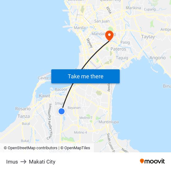 Imus to Makati City map