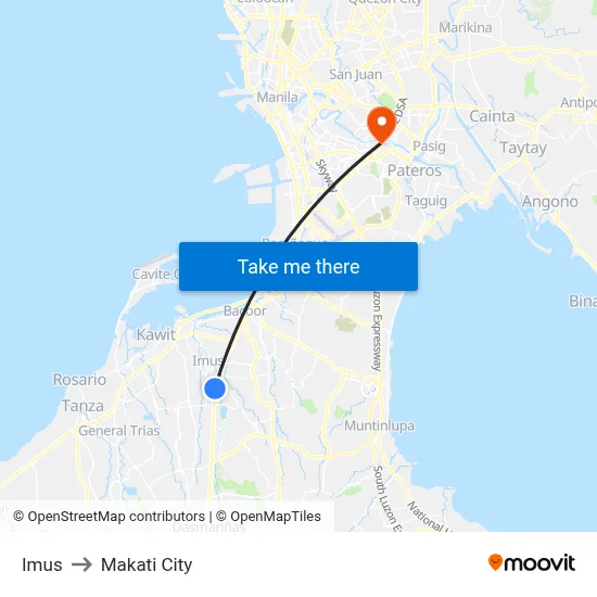 Imus to Makati City map