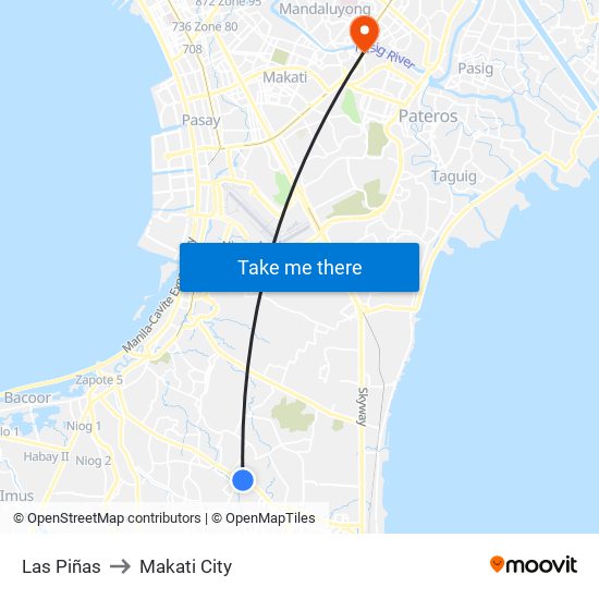 Las Piñas to Makati City map