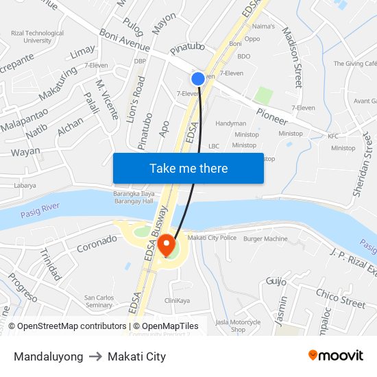 Mandaluyong to Makati City map