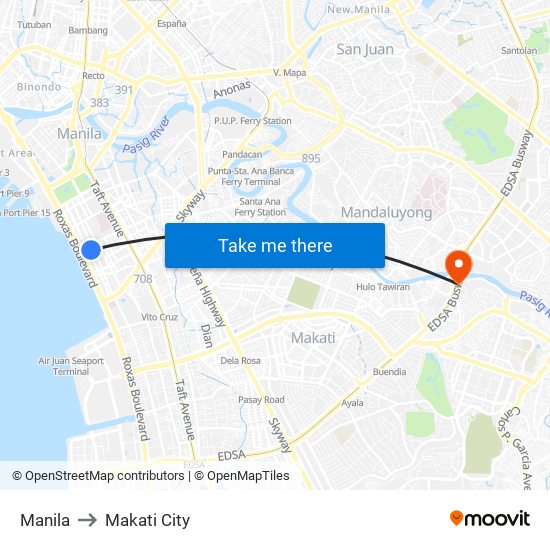 Manila to Makati City map