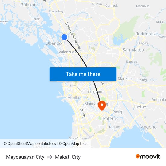 Meycauayan City to Makati City map