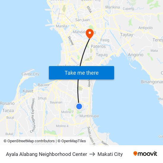 Ayala Alabang Neighborhood Center to Makati City map