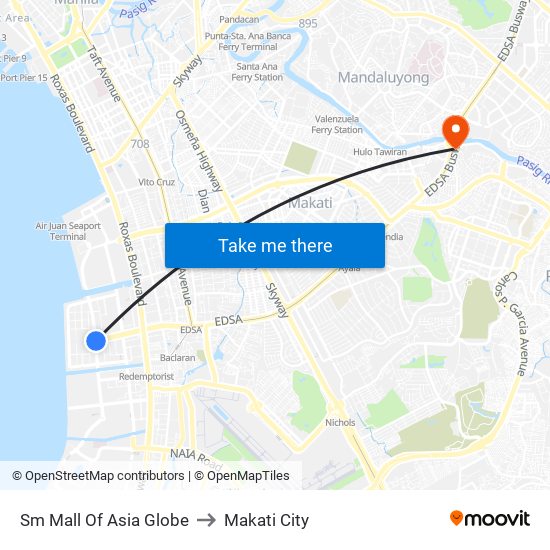 Sm Mall Of Asia Globe to Makati City map