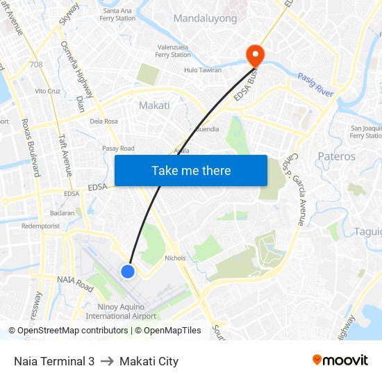 Naia Terminal 3 to Makati City map