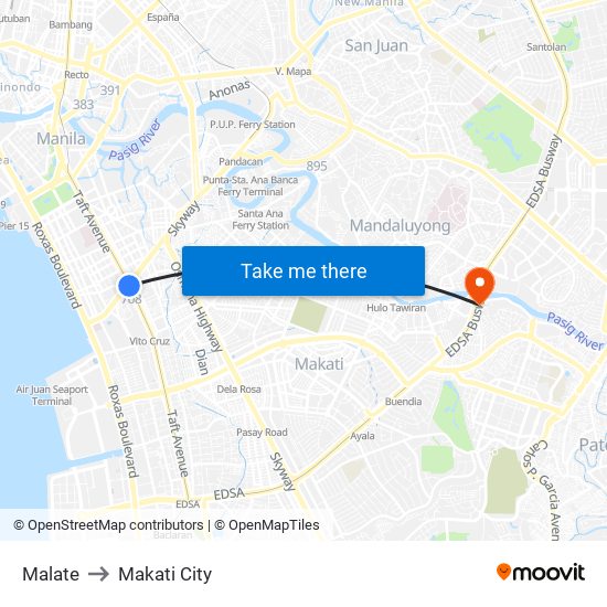 Malate to Makati City map