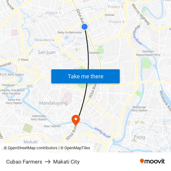 Cubao Farmers to Makati City map