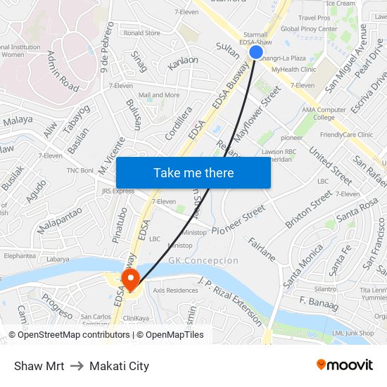 Shaw Mrt to Makati City map