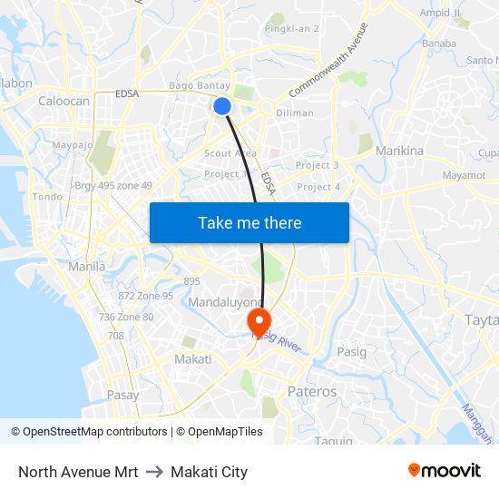 North Avenue Mrt to Makati City map