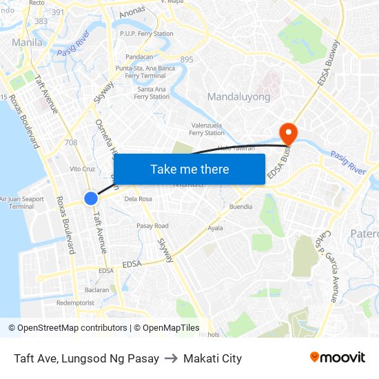 Taft Ave, Lungsod Ng Pasay to Makati City map