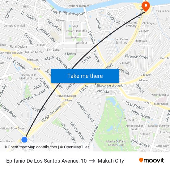 Epifanio De Los Santos Avenue, 10 to Makati City map