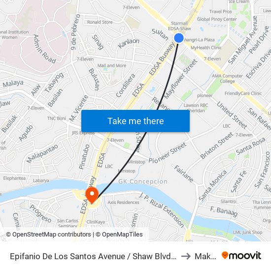 Epifanio De Los Santos Avenue /  Shaw Blvd Intersection, Mandaluyong City, Manila to Makati City map