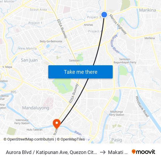 Aurora Blvd / Katipunan Ave, Quezon City, Manila to Makati City map