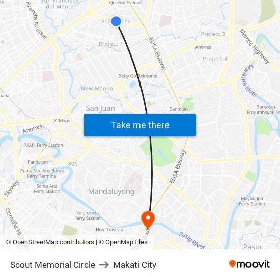Scout Memorial Circle to Makati City map