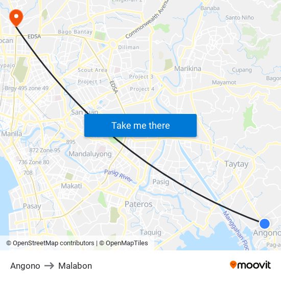 Angono to Malabon map