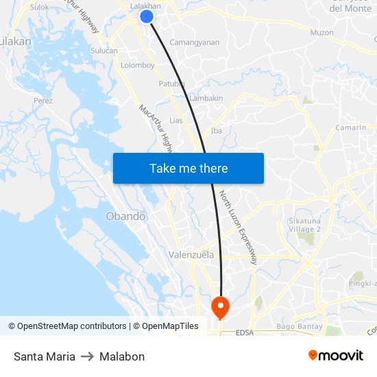 Santa Maria to Malabon map