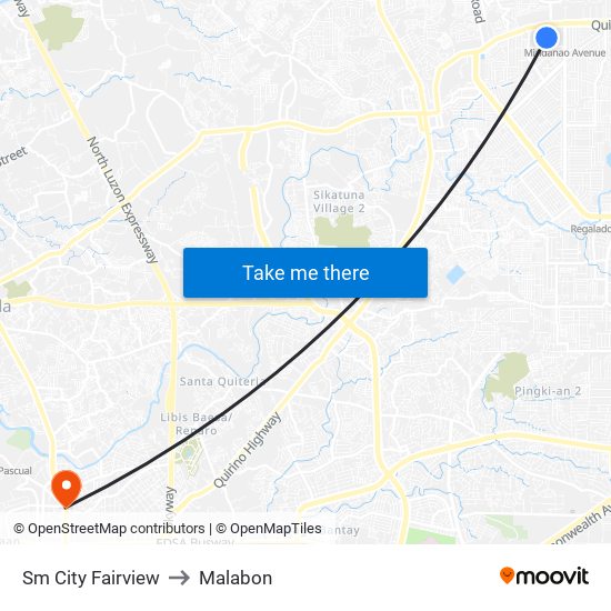 Sm City Fairview to Malabon map