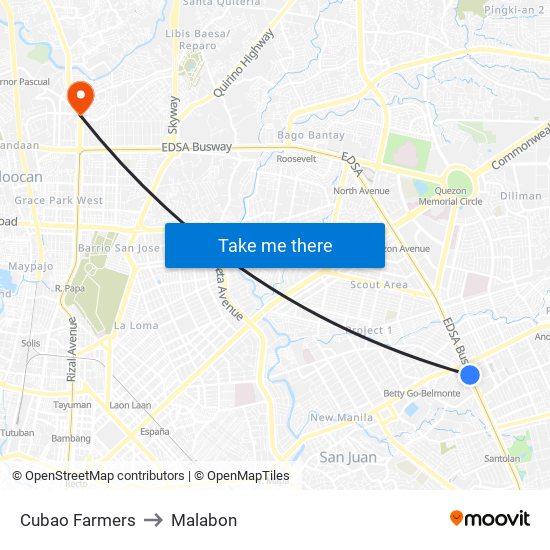 Cubao Farmers to Malabon map