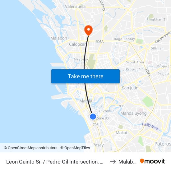 Leon Guinto Sr. / Pedro Gil Intersection, Manila to Malabon map