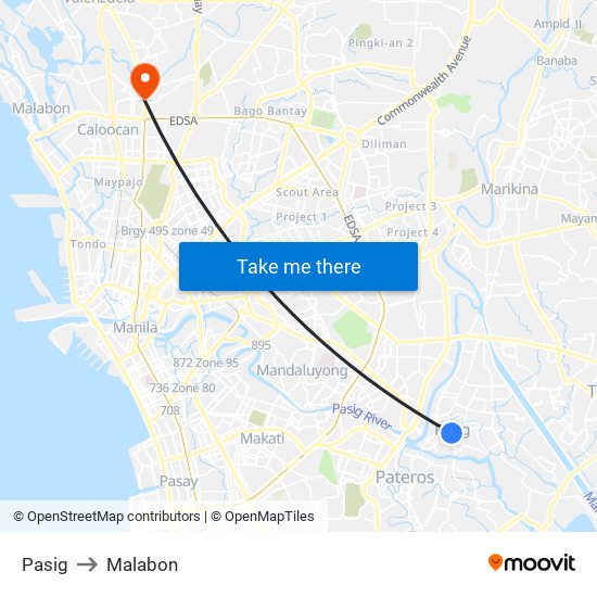 Pasig to Malabon map