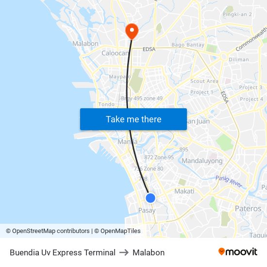 Buendia Uv Express Terminal to Malabon map