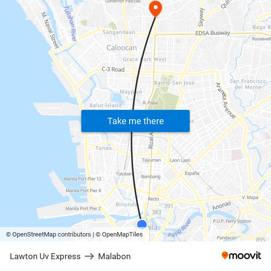 Lawton Uv Express to Malabon map
