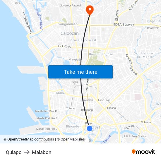 Quiapo to Malabon map